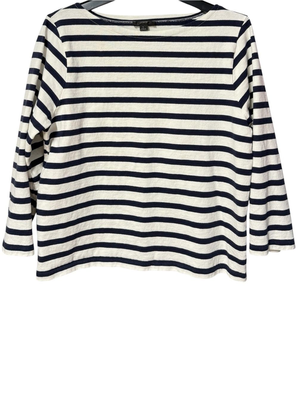 J. Crew Navy and White Striped Boatneck Top Sz L